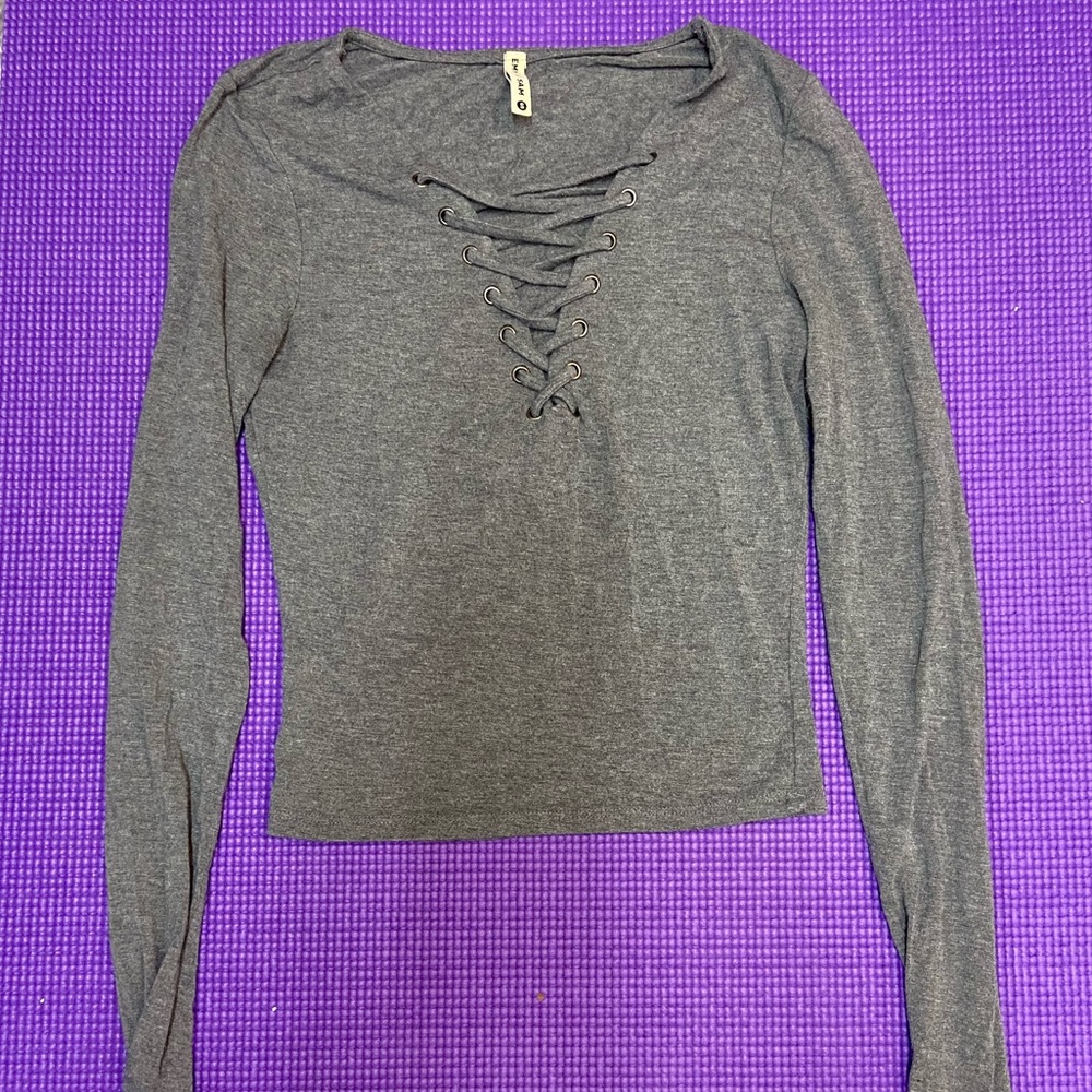 Gray lace up long sleeve